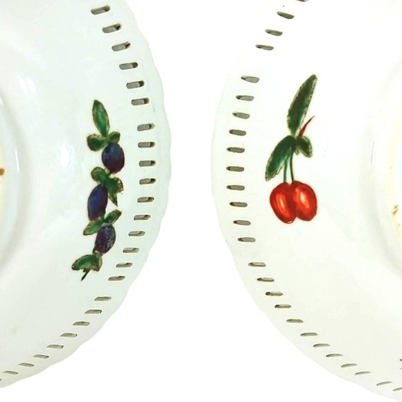 Serving Bowl Fruit Motif Open Lattice Rim Bottom Chopmark 9" Set of 2 - Picture 5 of 10